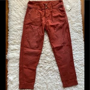 Faded red button fly cotton pants